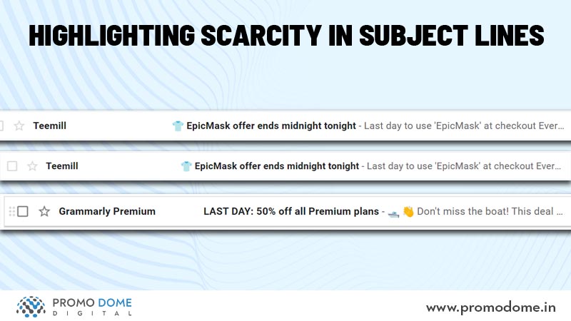 Examples of email subject lines with scarcity tactics